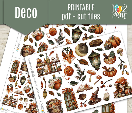 Fall Witch Decorative Stickers - Printable PDF & Cut Files
