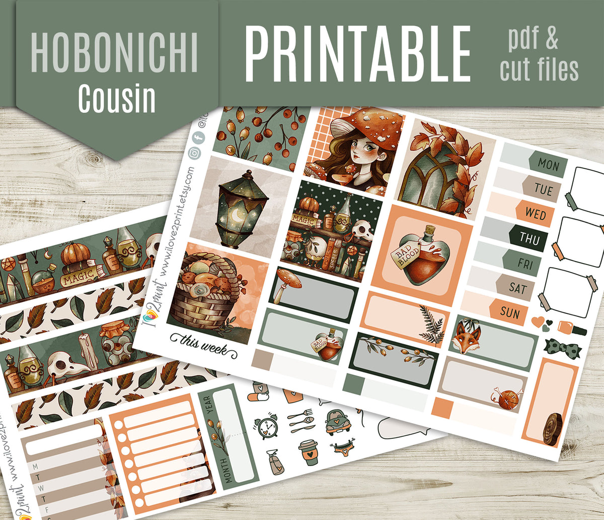 Fall Witch Stickers - Hobonichi Cousin - Printable PDF & Cut Files ...