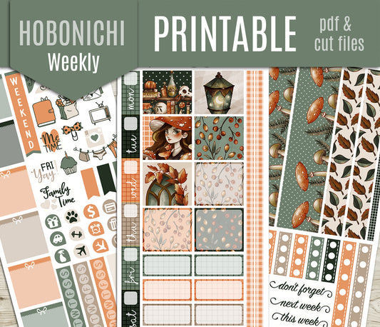 Fall Witch Stickers - Hobonichi Weeks - Printable PDF & Cut Files