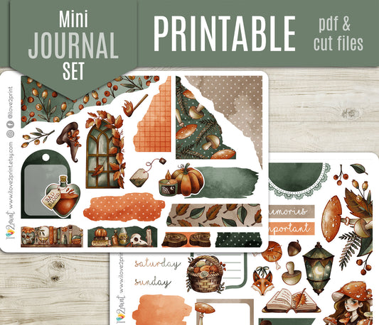 Fall Witch Journal Stickers - Printable PDF & Cut Files