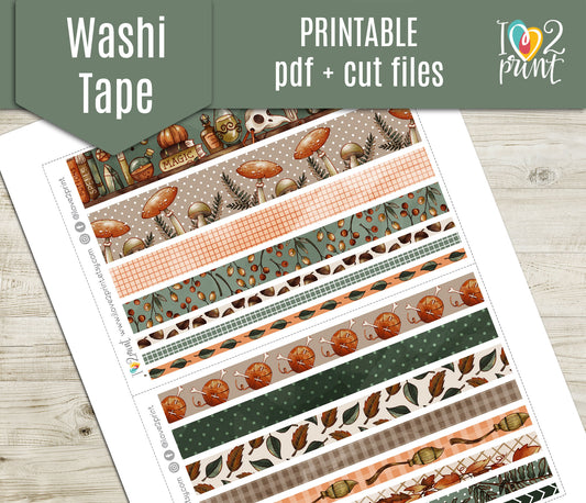 Fall Witch Washi Tape Stickers - Printable PDF & Cut Files