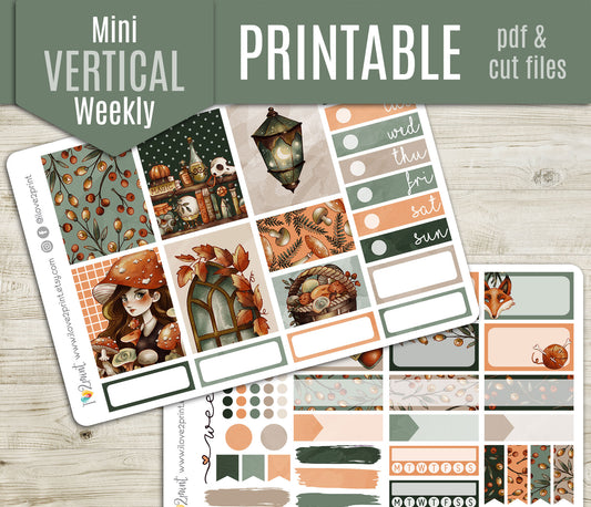 Fall Witch Weekly Stickers - Vertical Layout - Printable PDF & Cut Files