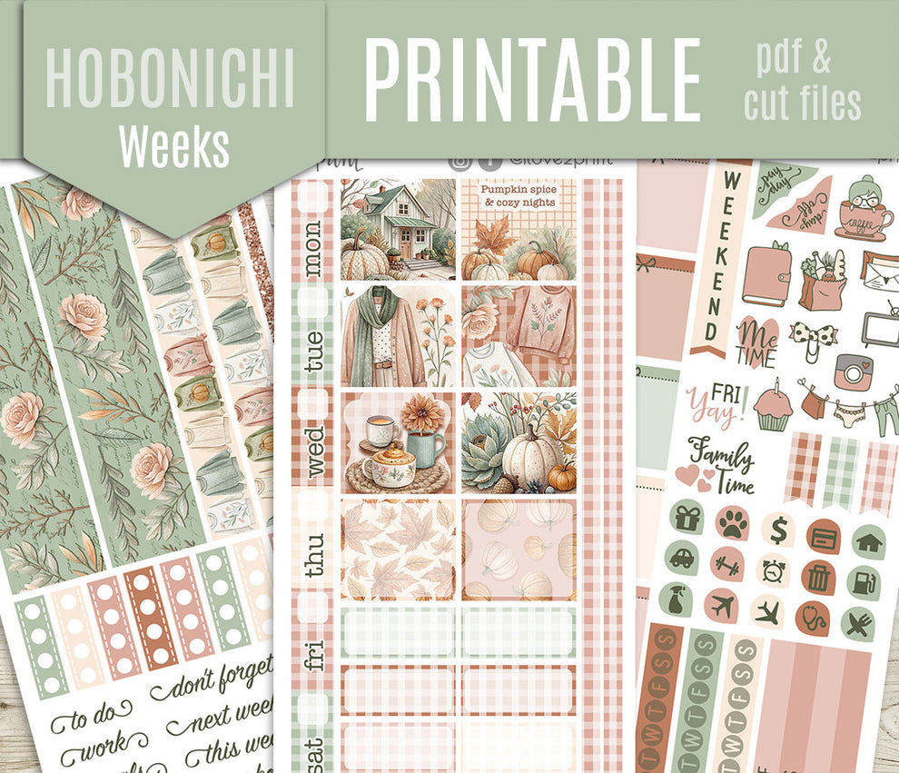 Falling for Fall – Hobonichi Weeks Printable Stickers – PDF & Cut File ...