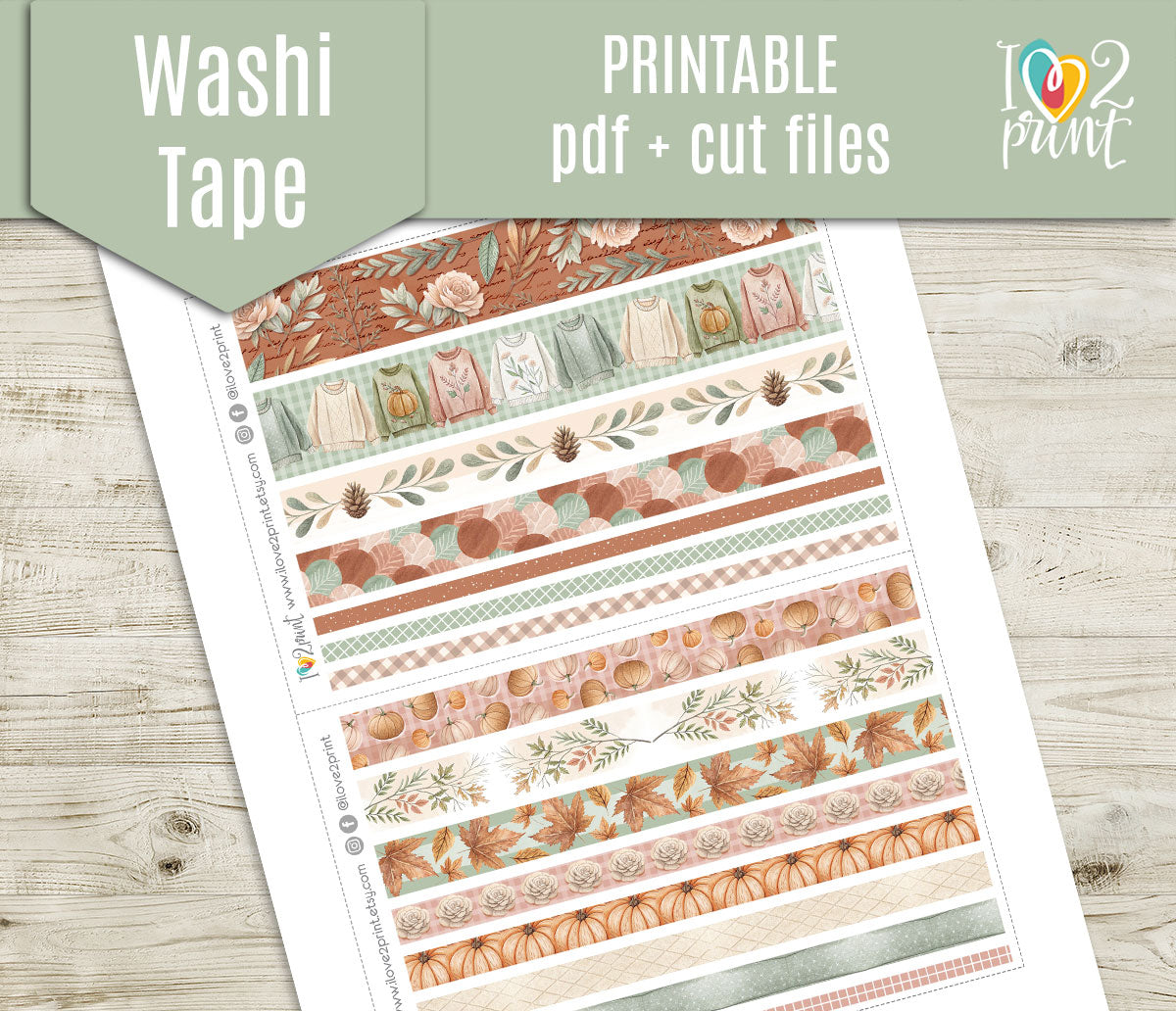 Falling for Fall – Washi Tape Strips Stickers – Printable PDF & Cut Files