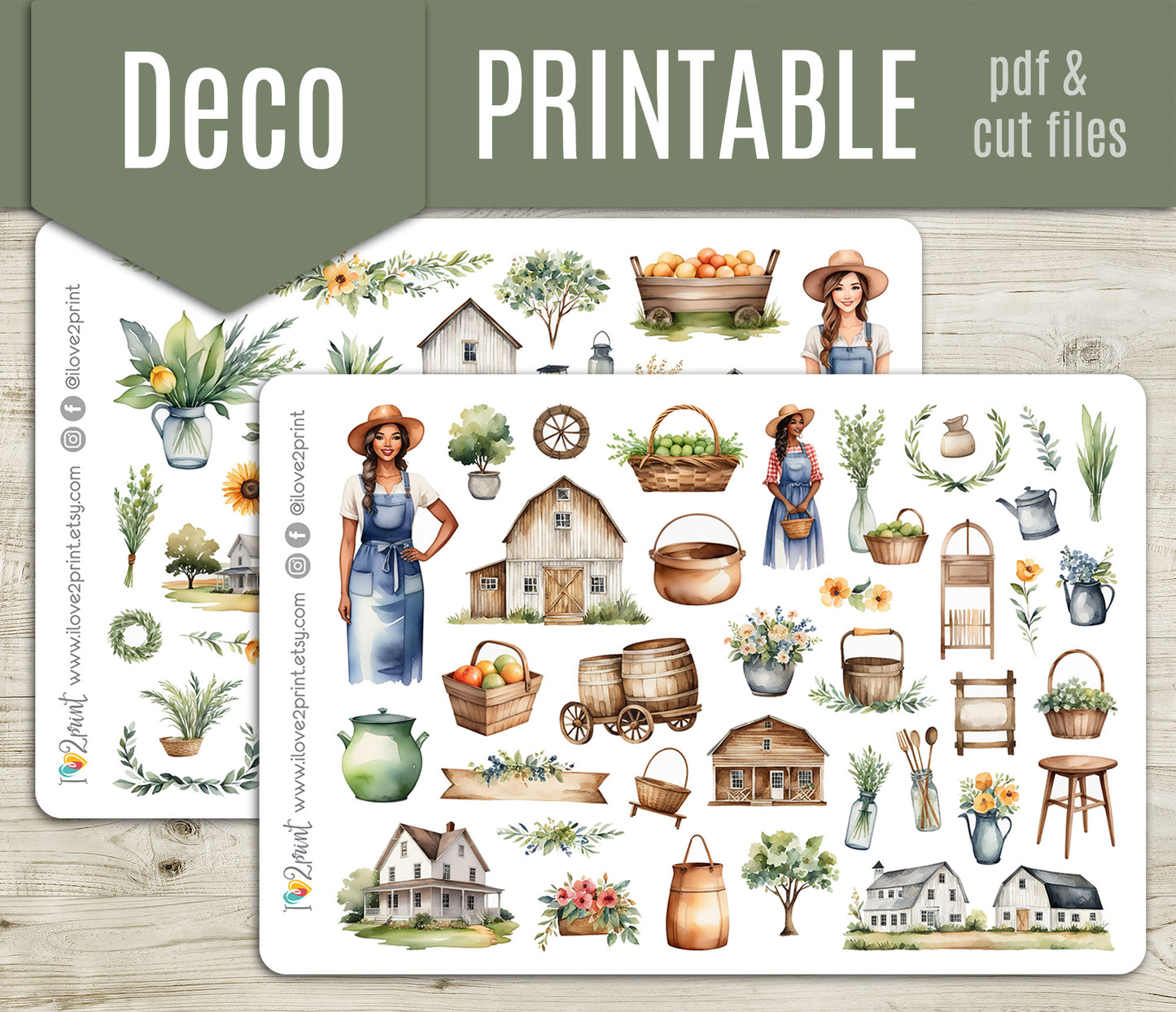Farm Life Decorative Stickers - Printable PDF & Cut Files