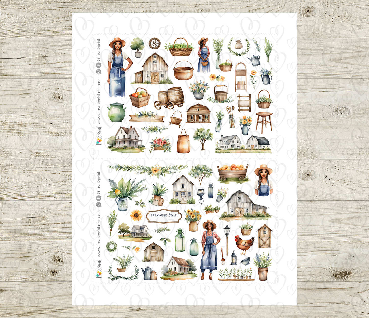Farm Life Decorative Stickers - Printable PDF & Cut Files