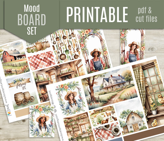 Farm Life Moodboard Stickers - 1,5"boxes Printable PDF & Cut Files