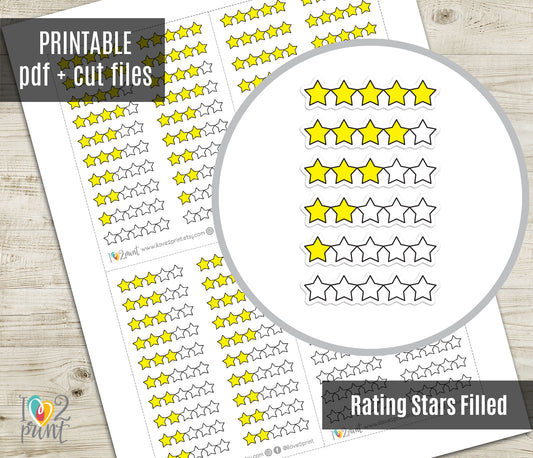 Yellow Star Rating Printable Planner Stickers – Functional Tracker – PDF + Cut Files – Instant Download