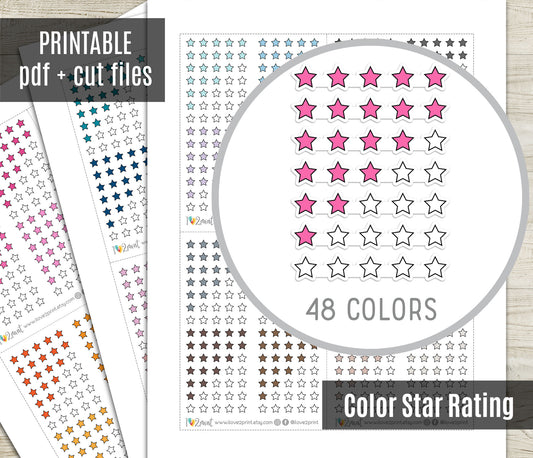 Rating Stars Printable Stickers – Filled Stars in 48 Colors