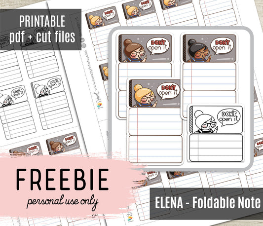 FREEBIE – Elena Foldable Notes – Printable Planner Stickers – PDF + Cut Files – Instant Download