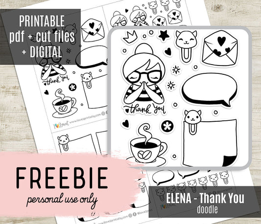 FREEBIE Elena Thanks you - Printable Planner Stickers - Pdf & Cut Files