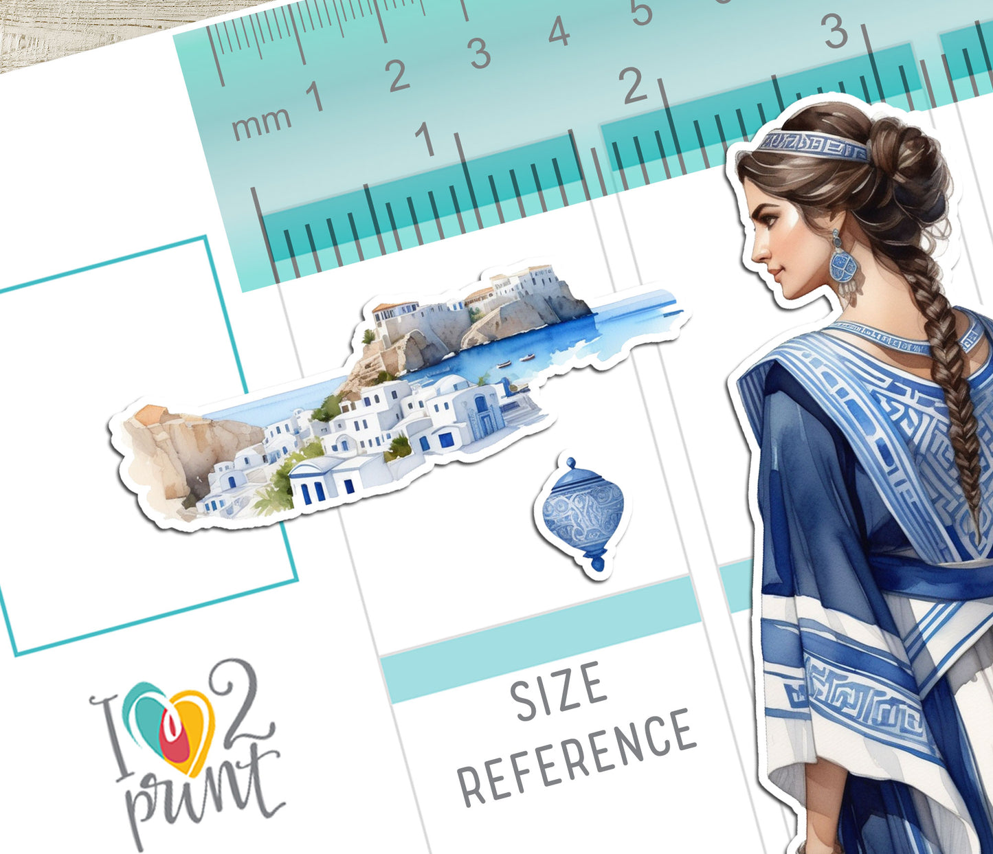 Greek Island Decorative Printable Stickers | Mediterranean Blue | PDF Cut Files | Instant Download
