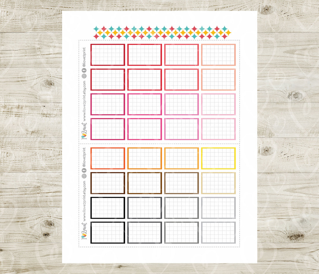 Printable Grid Colorful Half Box Planner Stickers - PDF & Cut Files ...