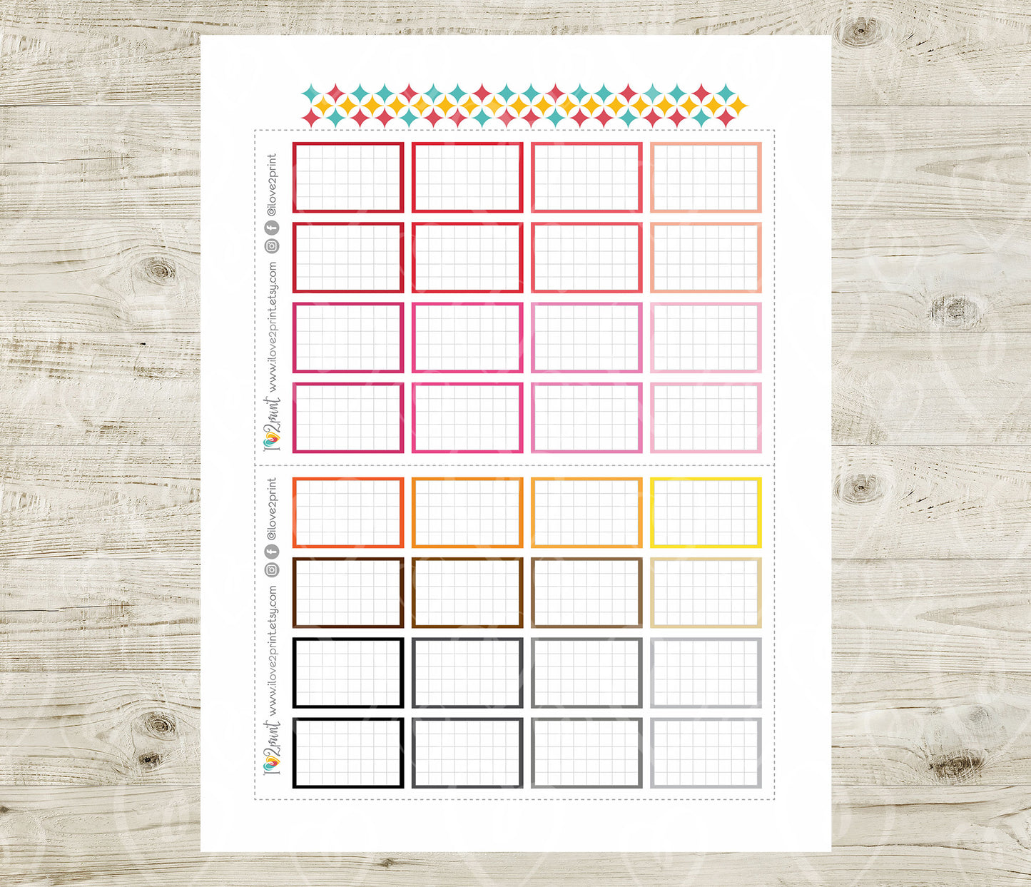 Printable Grid Colorful Half Box Planner Stickers - PDF & Cut Files
