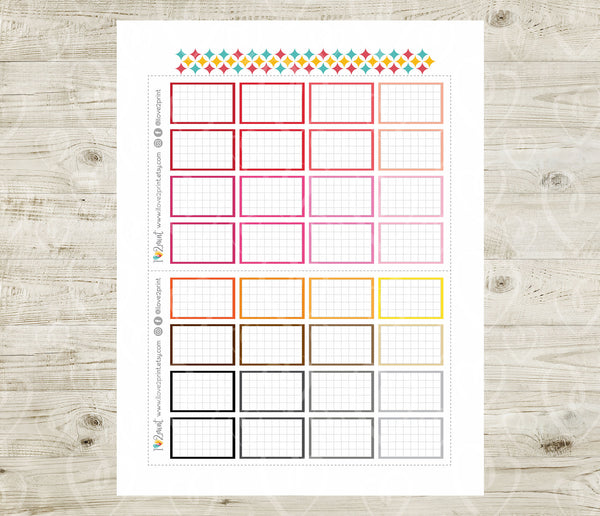 Printable Grid Colorful Half Box Planner Stickers - PDF & Cut Files ...