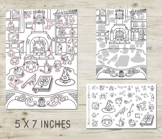 Halloween Advent Calendar Coloring Printable | Countdown Stickers | Instant Download PDF & Cut Files