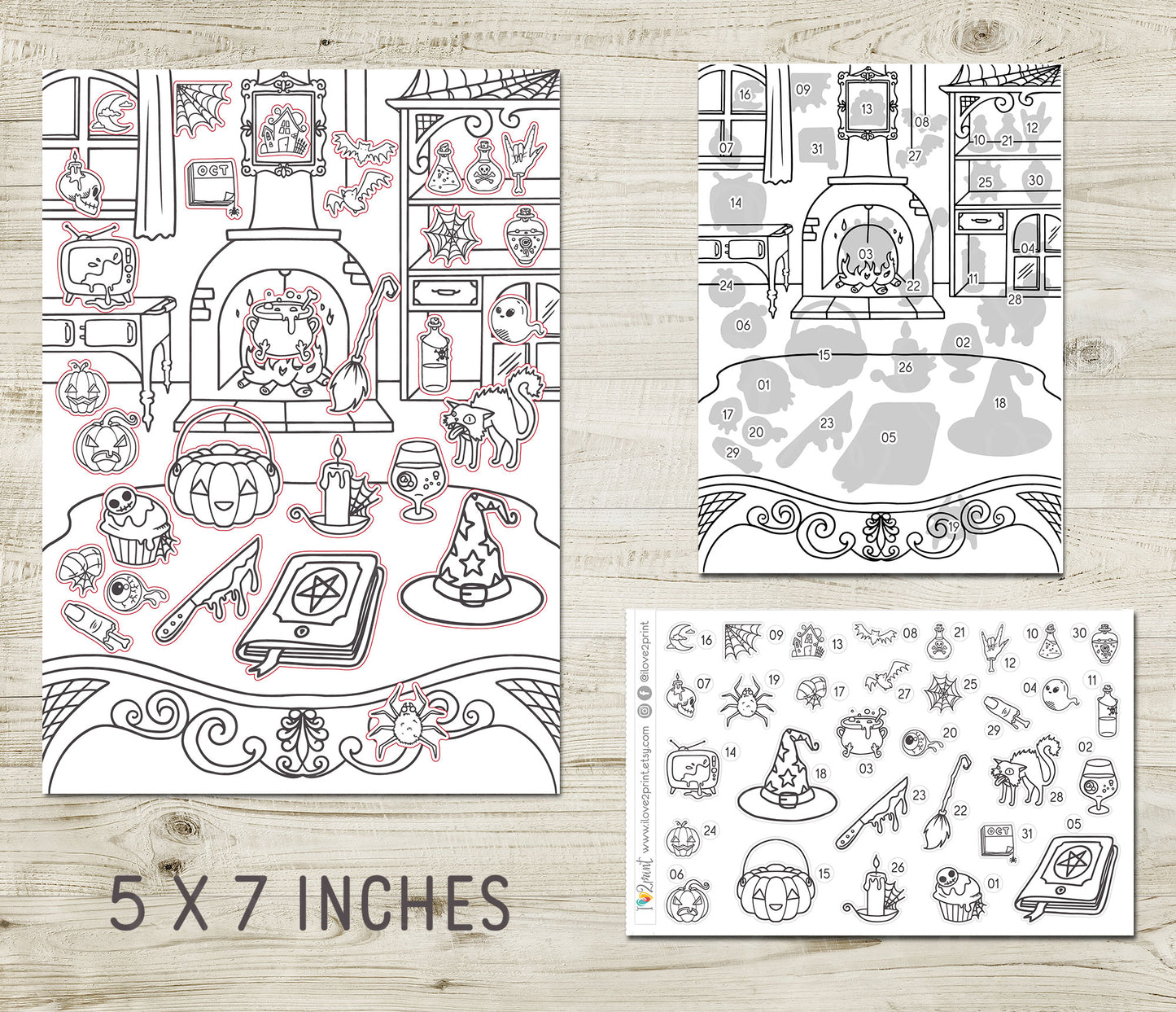 Halloween Advent Calendar Coloring Printable | Countdown Stickers | Instant Download PDF & Cut Files