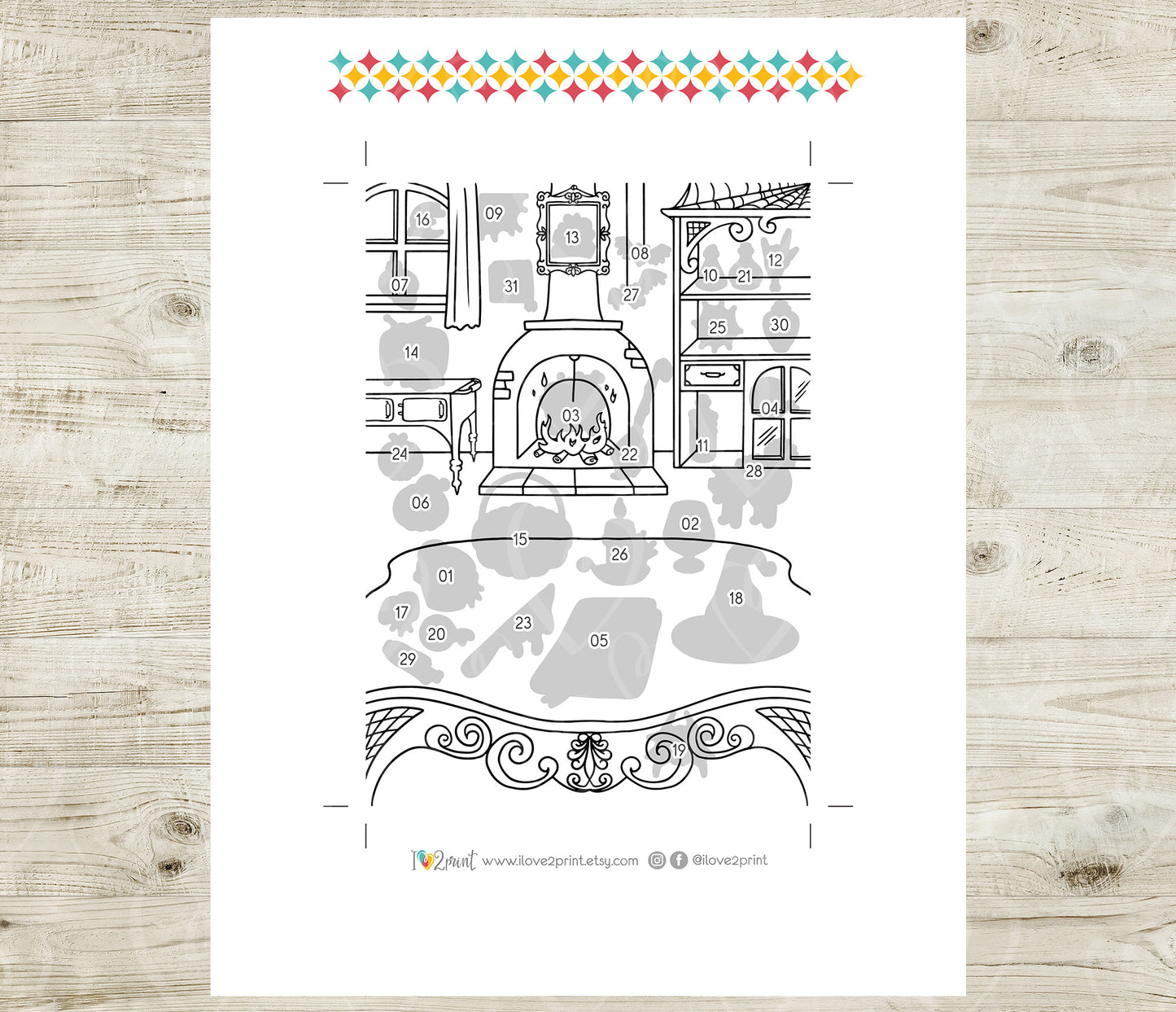 Halloween Advent Calendar Coloring Printable | Countdown Stickers | Instant Download PDF & Cut Files