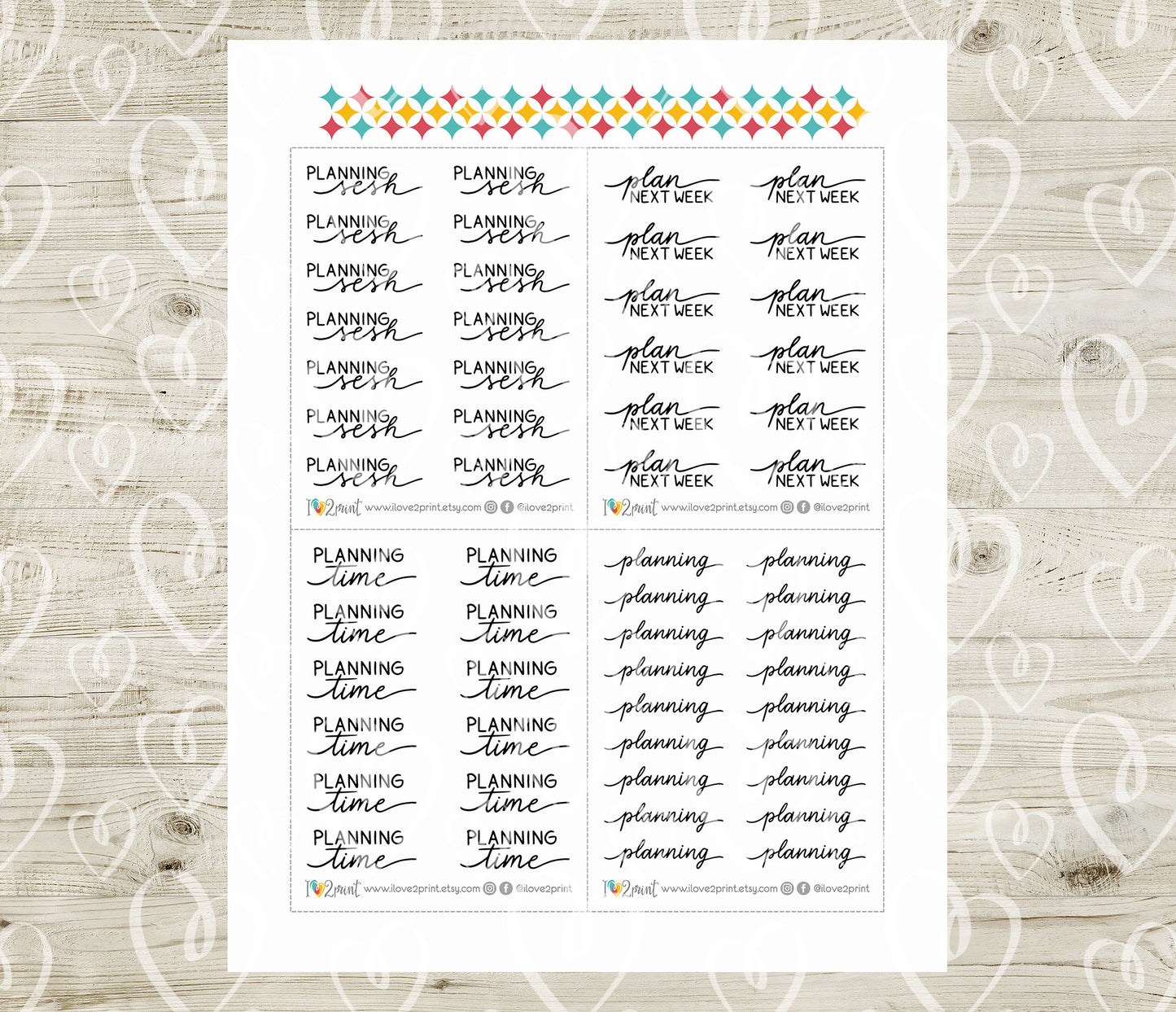 Planning Handlettered Stickers - Printable "Plan Next Week" "Planning Sesh" Words - PDF & Cut Files