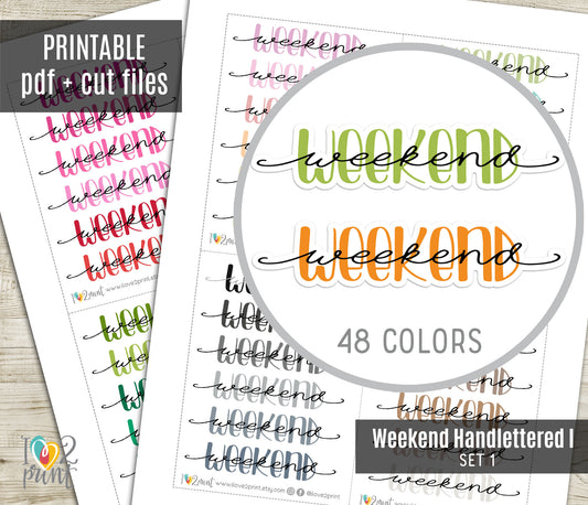 Weekend Handlettered Stickers Set 1 - Printable Weekend Banner Words - PDF & Cut Files