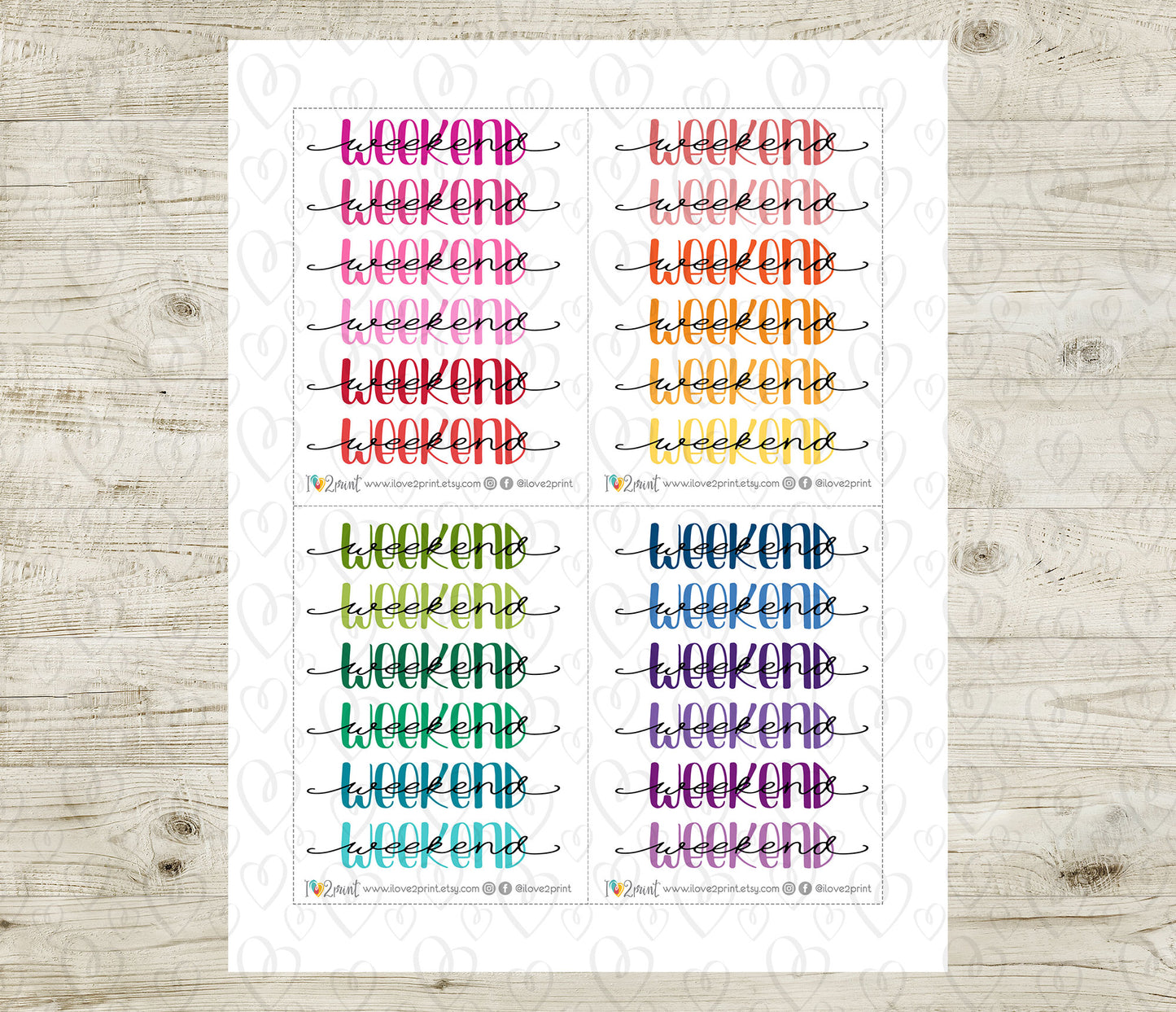 Weekend Handlettered Stickers Set 1 - Printable Weekend Banner Words - PDF & Cut Files