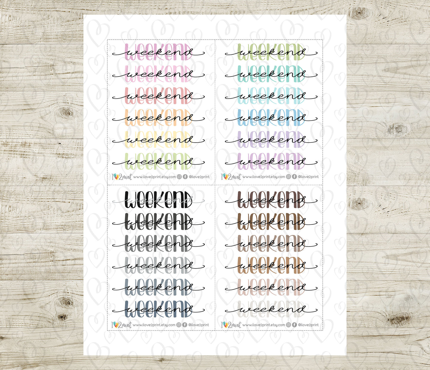 Weekend Handlettered Stickers Set 1 - Printable Weekend Banner Words - PDF & Cut Files