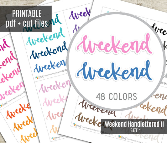 Handlettered Weekend Colored Letters Printable Stickers | Bold Typography | PDF Cut Files