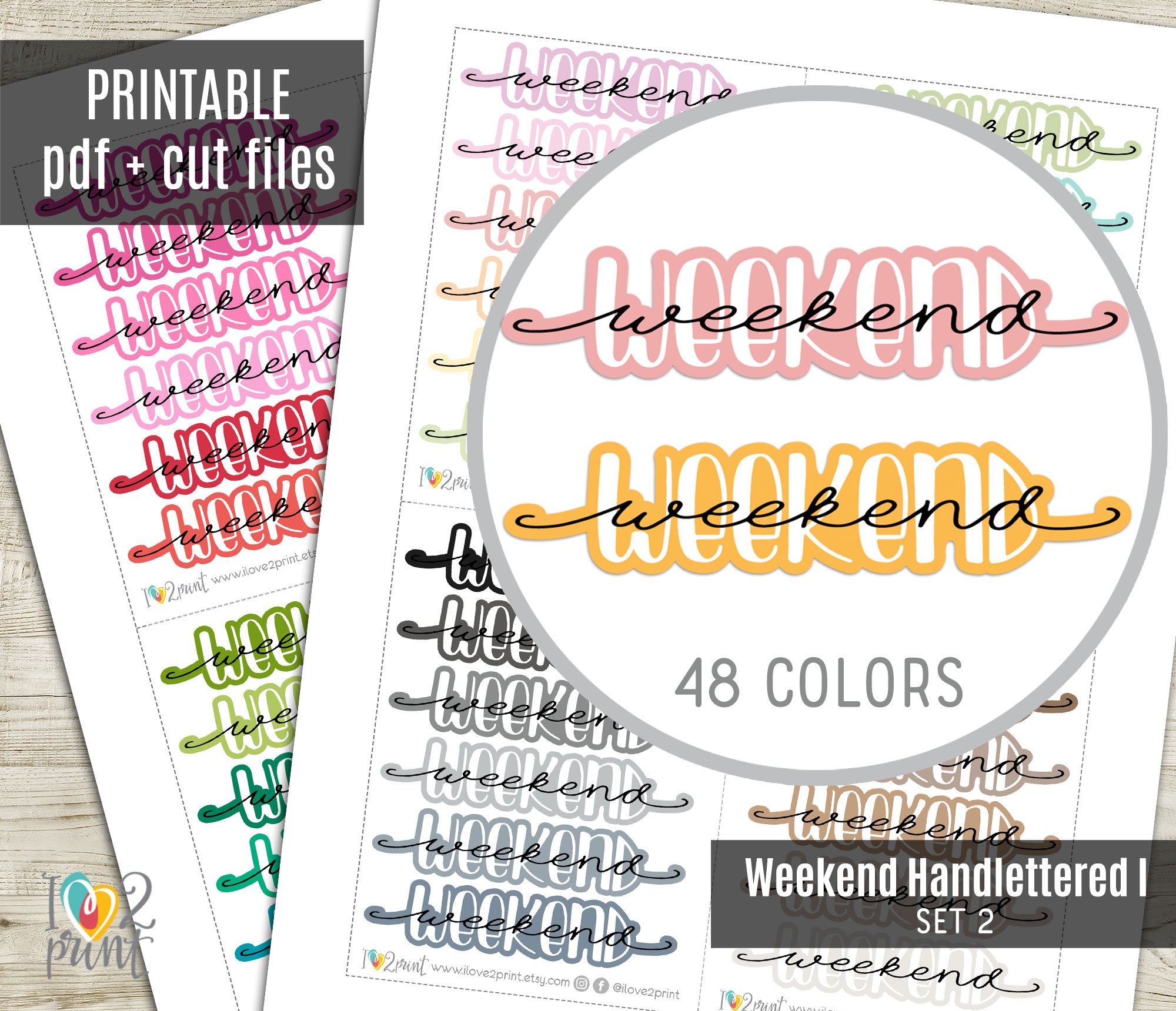 Weekend Coler Weekend Handlettered Stickers Set 2 - Printable Weekend Banner Words ...