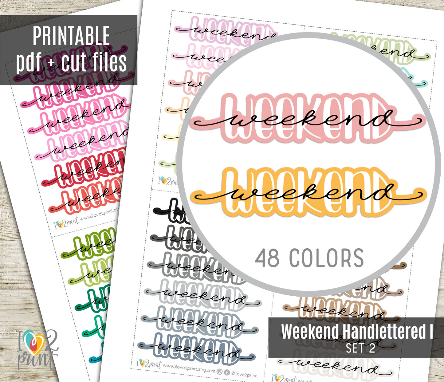 Weekend Handlettered Stickers Set 2 - Printable Weekend Banner Words - PDF & Cut Files