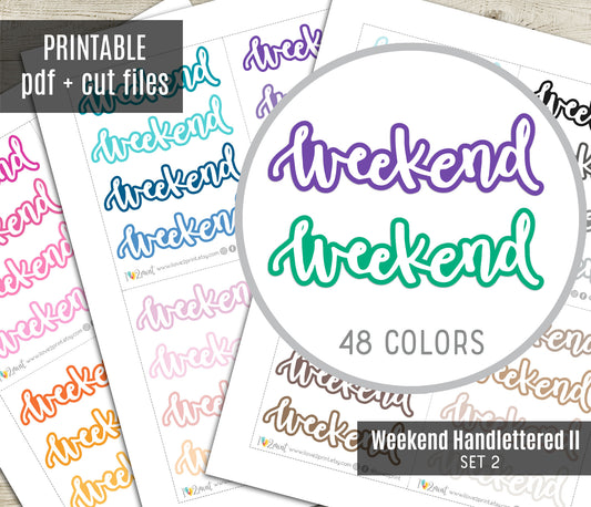 Handlettered Weekend Colored Background Printable Stickers | Bold Blocks | PDF Cut Files