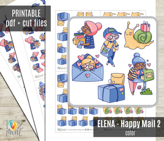Elena Happy Mail II - COLOR Printable Planner Sticker - PDF & Cut Files