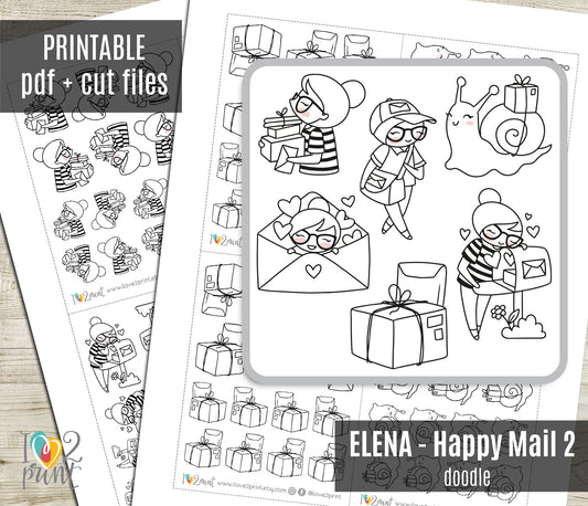 Elena Happy Mail II - DOODLE Printable Planner Sticker - PDF & Cut Files
