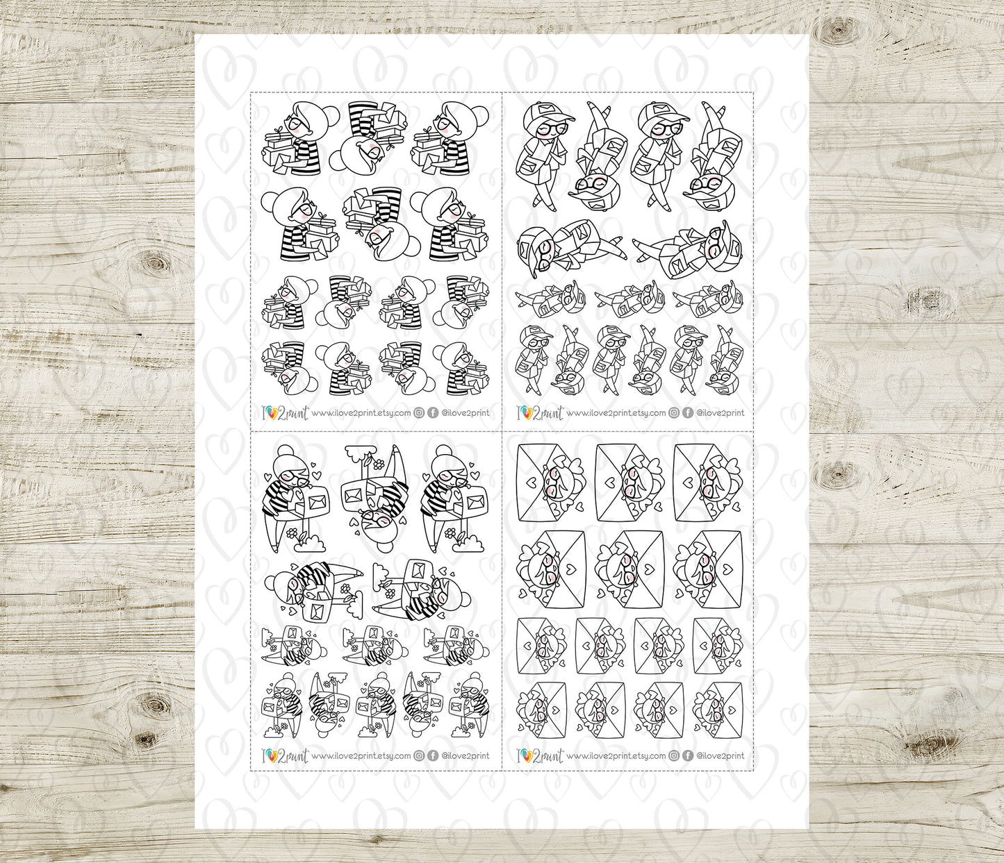 Elena Happy Mail II - DOODLE Printable Planner Sticker - PDF & Cut Files