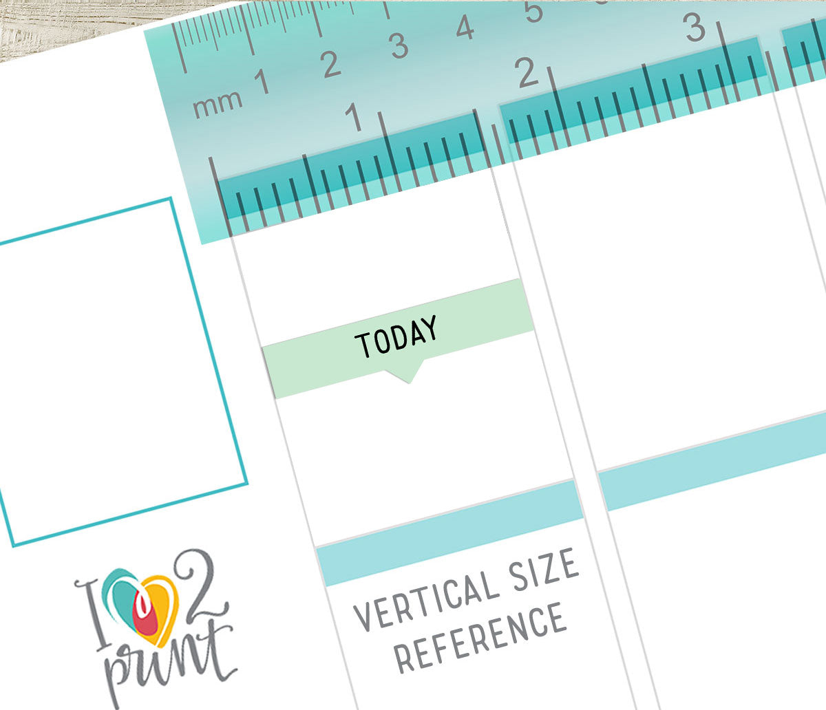 Today Header on a Vertical planner stickers with a ruler and text on a white background