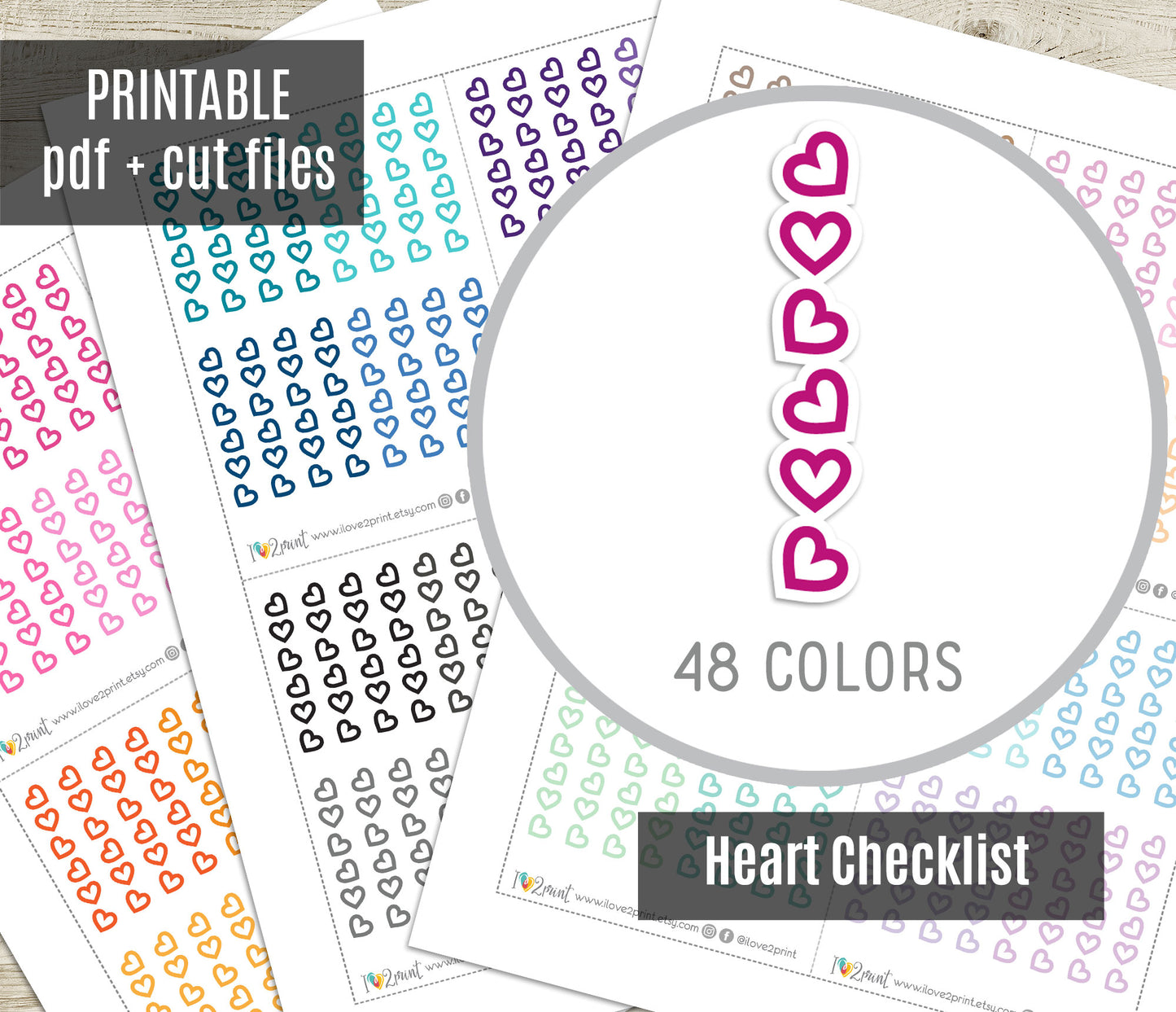 Heart Checklist Printable Planner Stickers – PDF & Cut Files