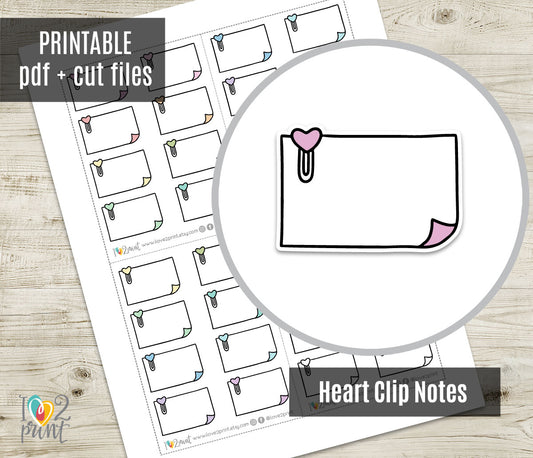 Heart Clip Sticky Note Printable Planner Stickers – Fun & Functional Set  – Instant Download