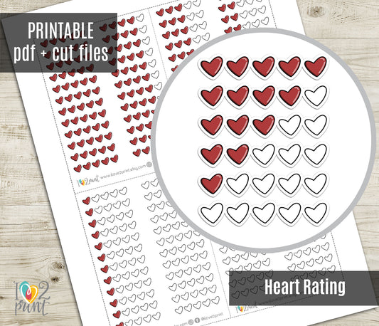 Heart Rating Printable Planner Stickers – Functional Tracker – PDF + Cut Files – Instant Download
