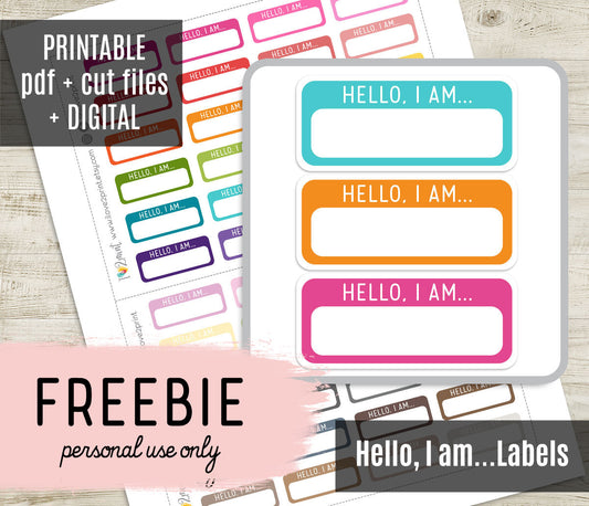 FREEBIE "Hello, I am" Labels - Printable Planner Stickers - Pdf & Cut Files