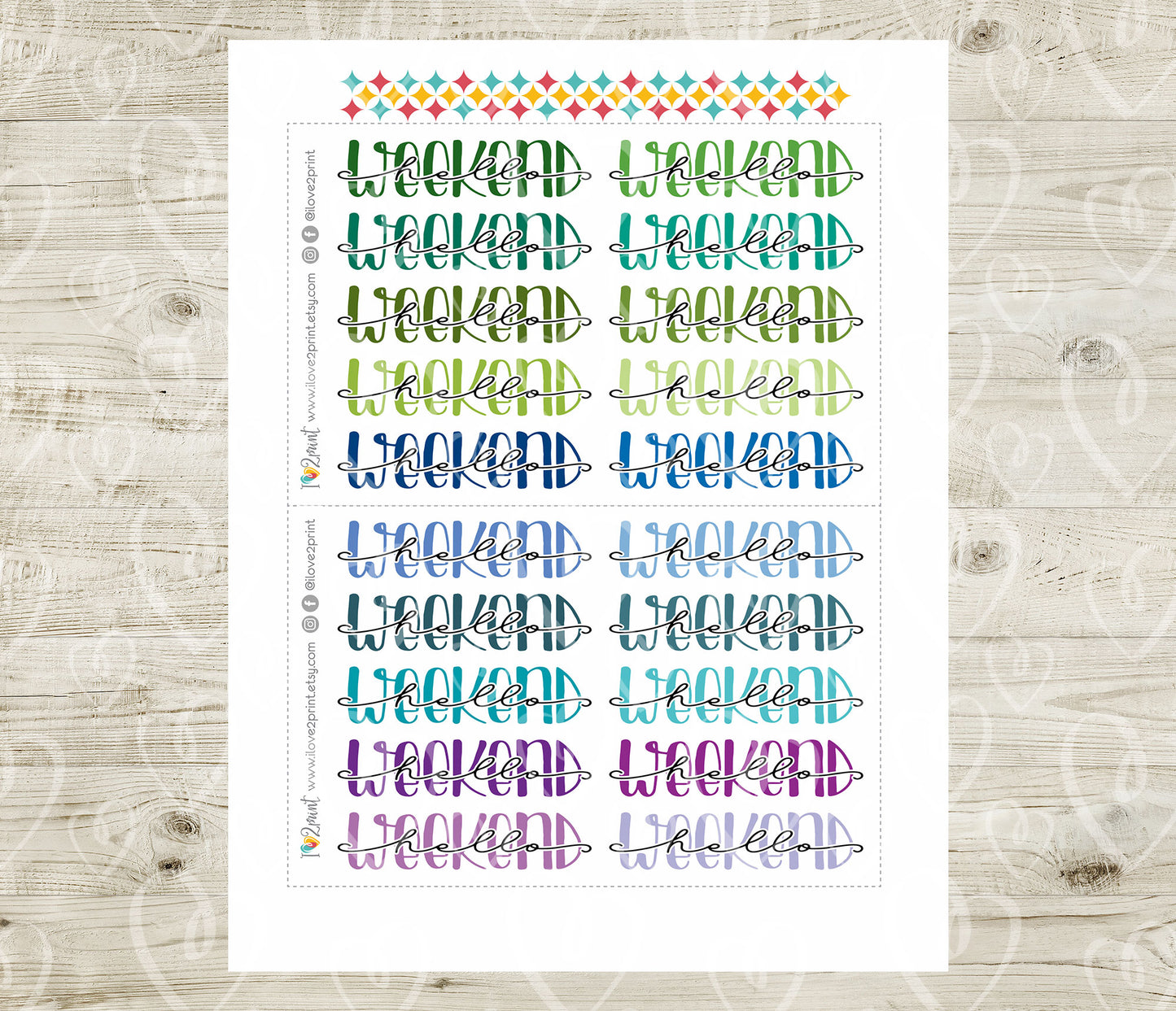 Hello Weekend Handlettered Stickers - Printable Weekend Banner Words - PDF & Cut Files