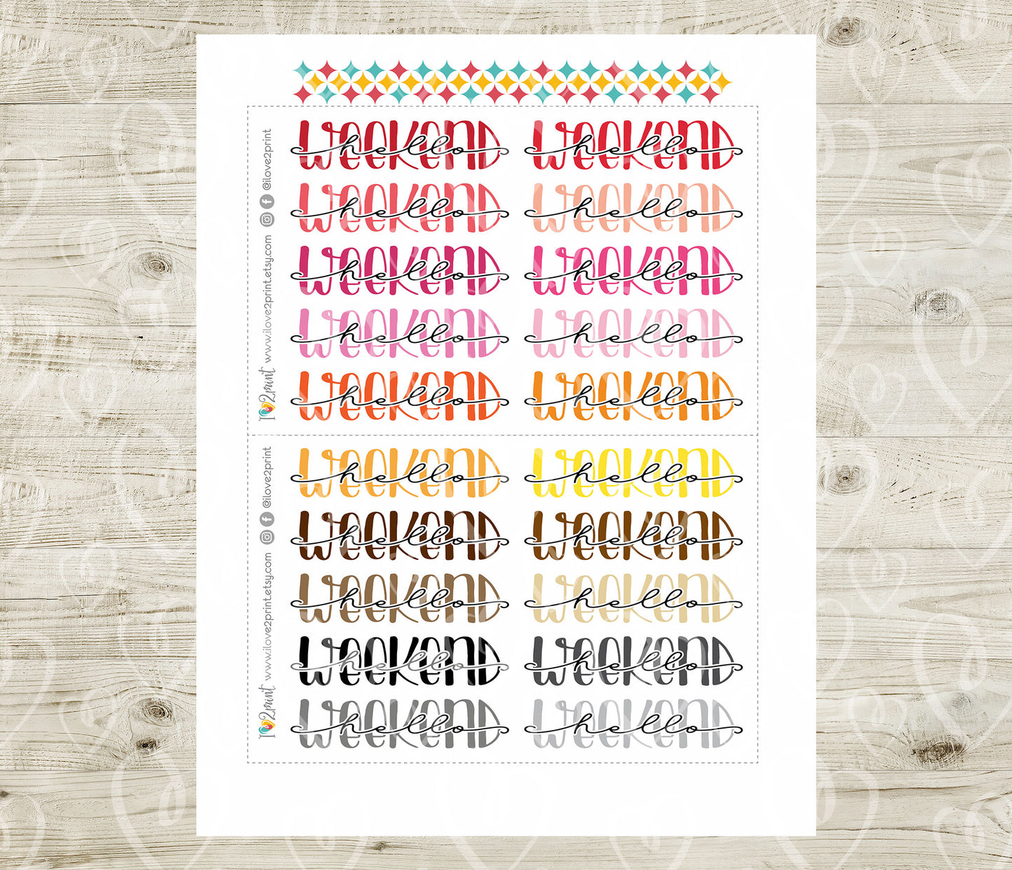 Hello Weekend Handlettered Stickers - Printable Weekend Banner Words - PDF & Cut Files