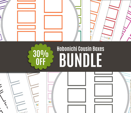 Hobonichi Cousin Mixed Blank Boxes Printable Stickers Set – BUNDLE Functional & Decorative Overlays – PDF + Cut Files