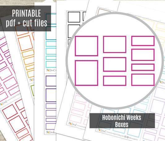 Hobonichi Weeks Mixed Blank Boxes Printable Stickers Set – BUNDLE Functional & Decorative Overlays – PDF + Cut Files