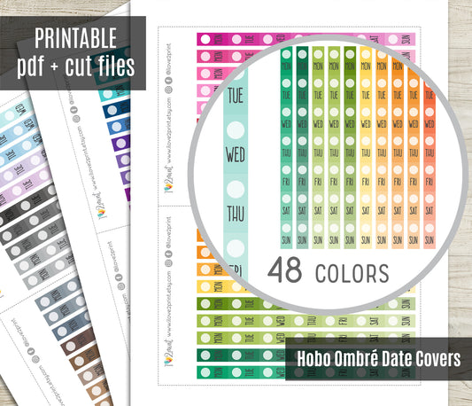 Ombré Hobonichi Weeks Date Covers Set2 - Functional Printable Stickers - PDF & Cut Files