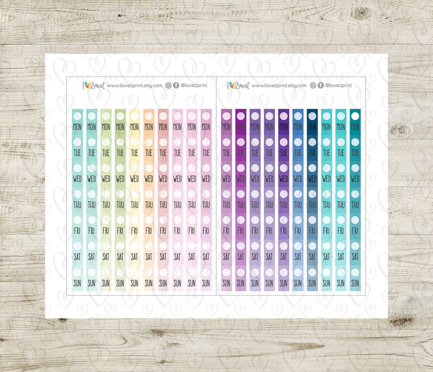 Ombré Hobonichi Weeks Date Covers Set2 - Functional Printable Stickers - PDF & Cut Files