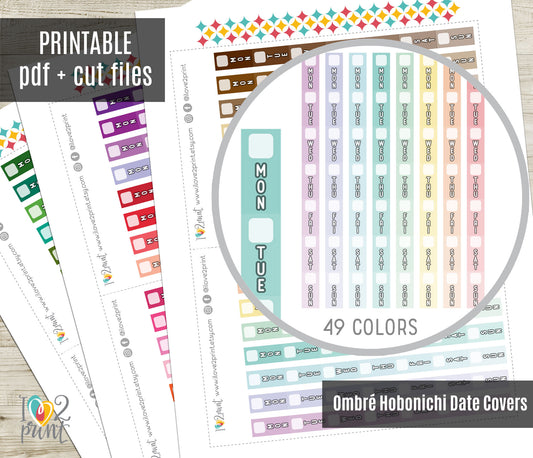 Ombré Hobonichi Weeks Date Covers - Functional Printable Stickers - PDF & Cut Files