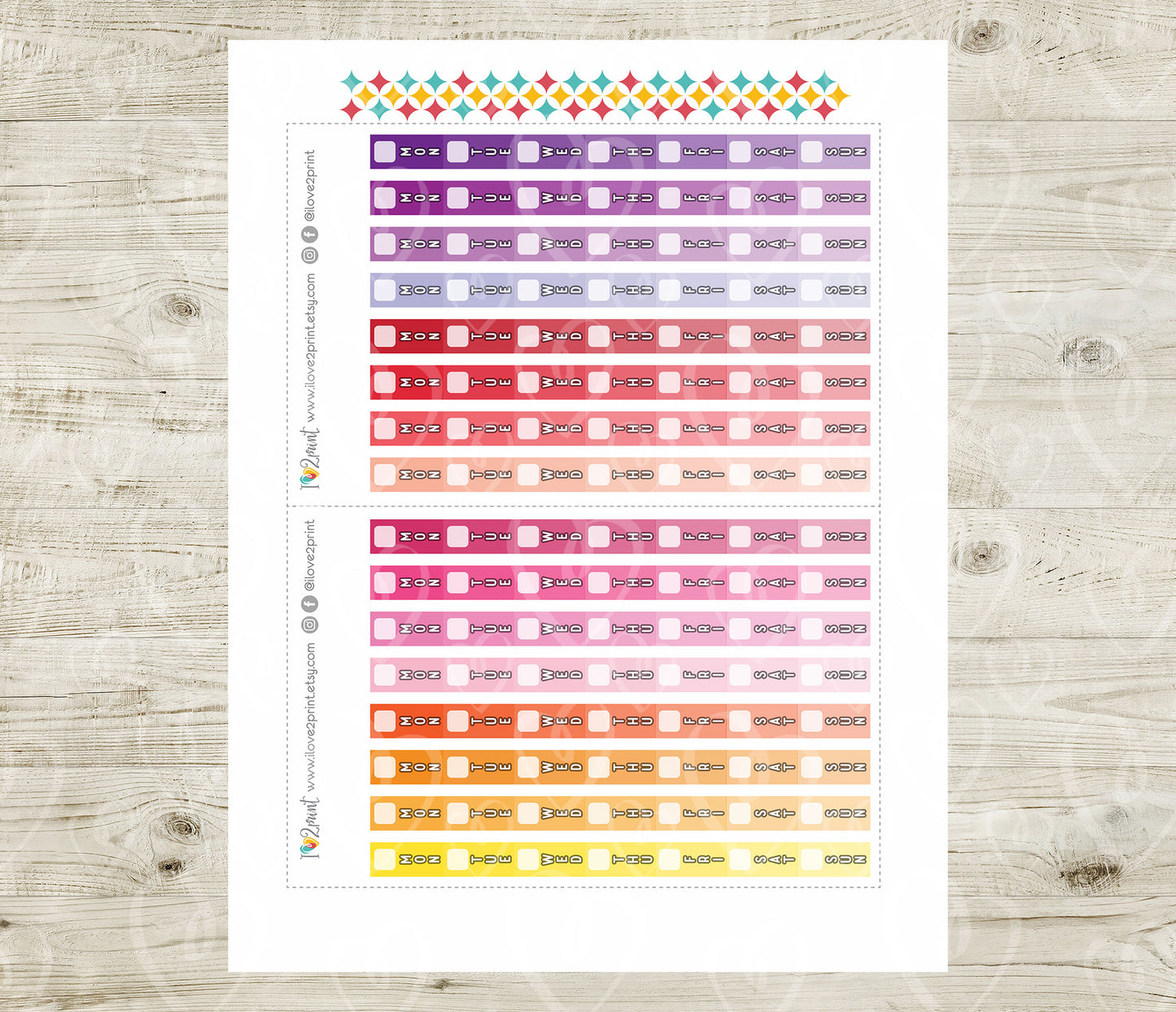 Ombré Hobonichi Weeks Date Covers - Functional Printable Stickers - PDF & Cut Files