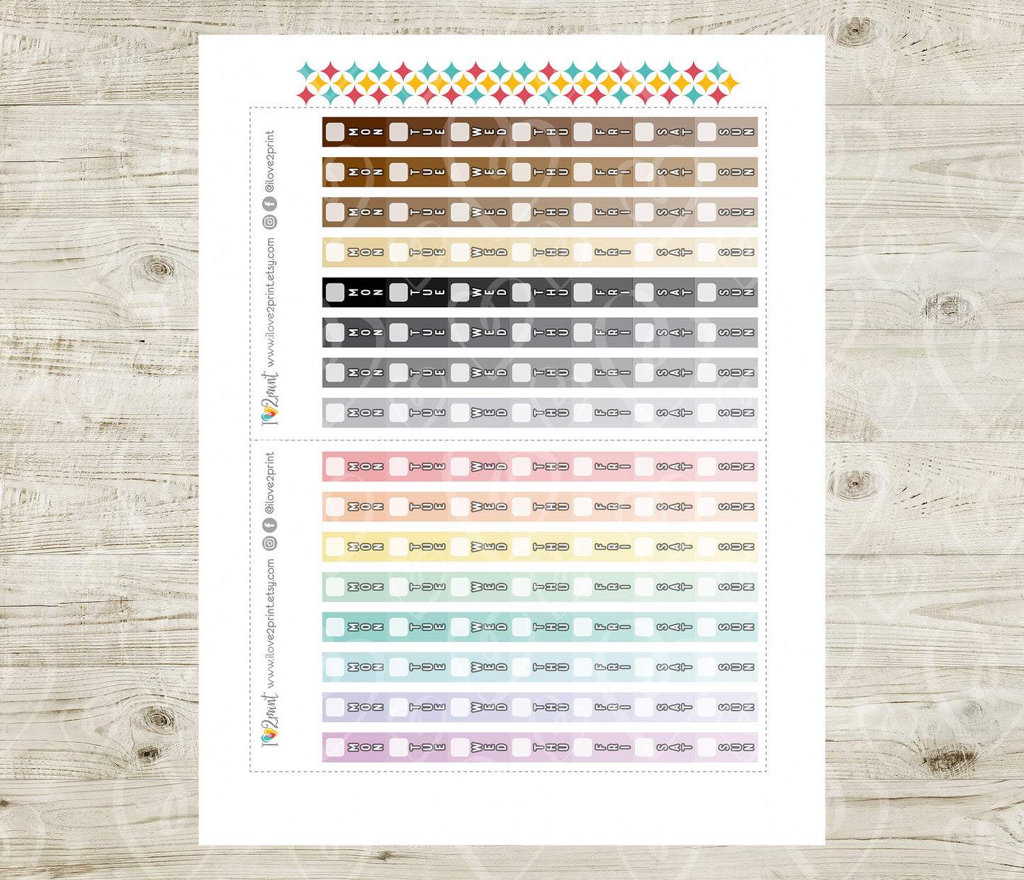 Ombré Hobonichi Weeks Date Covers - Functional Printable Stickers - PDF & Cut Files