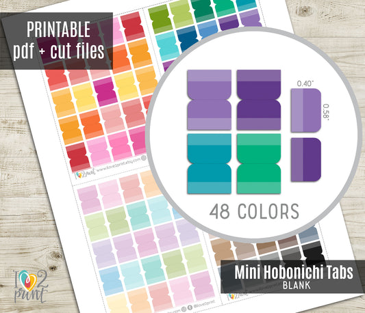 Hobonichi Blank Index Tabs - Colorful Printable Planner Stickers  - PDF & Cut Files