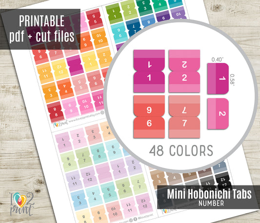 Hobonichi Month Numbers Index Tabs - Colorful Printable Planner Stickers  - PDF & Cut Files