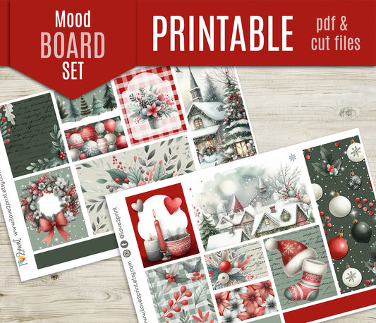 Holidays Flowers Moodboard Stickers - Christmas 1,5" boxes Printable PDF & Cut Files